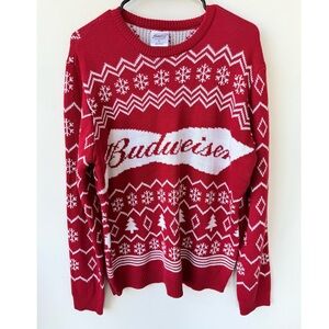 Budweiser Knitted Red and White Christmas Sweater size large